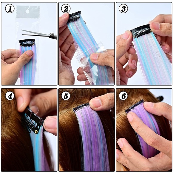 NEW Curly Unicorn 26" Long Clip-in Hair Extensions 7 Pcs Pink Purple & Blue - Picture 6 of 8